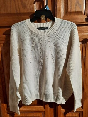 French Connection Women’s sz L Ivory Embellished Sweater, Long Sleeve, NWT - Image 1 of 4