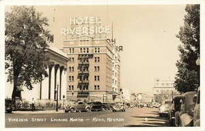 Reno NV Virginia Street Hotel Riverside Old Cars Real Photo Postcard - Picture 1 of 2