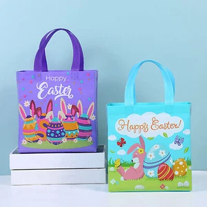 Party Favor Bag Easter Tote Bunny Treat Bags Set of 4 Colorful Egg Non-woven - Picture 1 of 14