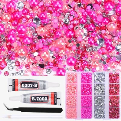 4298Pcs Blue Red Pearls Rhinestones for Crafts Mixed Size 3mm-8mm AB Color Ro... - Image 1 of 4