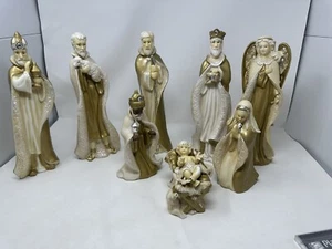 Seasonal Elegance 8 Piece Nativity Set Porcelain with Gold Accents - Picture 1 of 13
