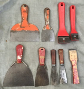 Vintage Putty Knife And Paint Scraper - Lot Of 9 - 6 Are Red Devil - 2 Warner - Picture 1 of 7