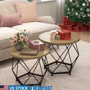 Modern Round Coffee Table Set of 2 Nesting Side End Tables Living Room Office US - Picture 1 of 9