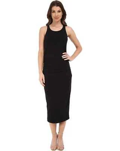 Michael Stars Solid Black Womens Wren Ruched Midi Dress Small - Picture 1 of 8