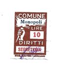 F   ITALY MARCA DA BOLLO   marca  COMUNALE  MONOPOLI  LIRE  10 revenues
