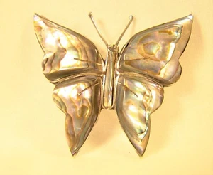 Wonderful Large Sterling Silver Abalone Butterfly Hand Crafted Pin Brooch - Picture 1 of 8