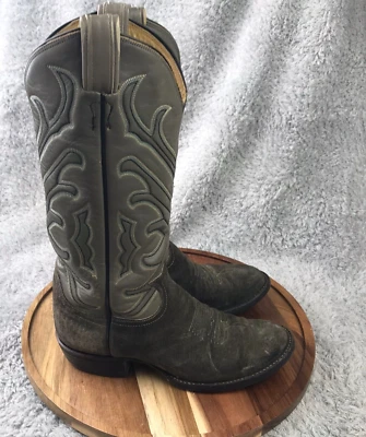 Винтажные женские сапоги вестерн Tony Lama 5B серые замшевые кожа высота 12 дюймов ковбойские - Изображение 1 из 4