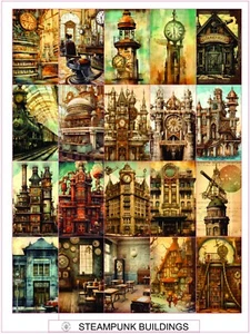 STEAMPUNK BUILDINGS - COMPLETE SHEET OF 25 STICKERS - Picture 1 of 1