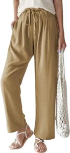 Women Comfy Straight Leg Lounge Pants Drawstring Wide Leg Beach Pants Lightweigh - Picture 1 of 28