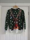 Ladies Green Rodolph Christmas Jumper With Bells Size Xs