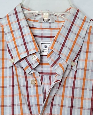 Camisa a Cuadros Peter Miller Para Hombre Grande L/S Abotonada Borgoña Naranja Foto 1 de 4