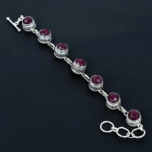Ruby Silver Bracelet, Handmade 925 Sterling Gemstone Jewelry Gift - Picture 1 of 4