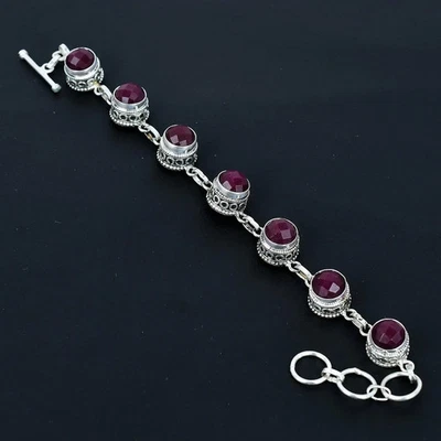 Ruby Silver Bracelet, Handmade 925 Sterling Gemstone Jewelry Gift - Image 1 of 4