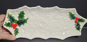 RARE White Lefton Holly & Berry Serving Tray #6057 1970/71 - Picture 1 of 6
