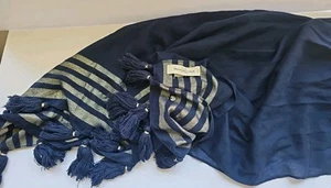 Abercrombie Fitch Scarf 28x72" Navy Blue Gold Thread Coastal Head Neck Cover - Picture 1 of 10