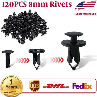 120PCS 8mm Bumper Clips Retainer Auto Car Plastic Rivets Fastener Fender Push Foto 1 de 4
