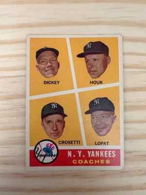 1960 Topps #465 Yankees Coaches, Bill Dickey Ralph Houk Frank Crosetti Ed Lopat - Image 1 of 2
