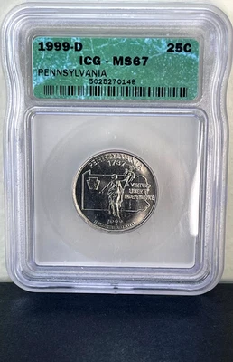 1999-D Washington State Quarter Pennsylvania ICG MS67 GEM! - Image 1 of 2