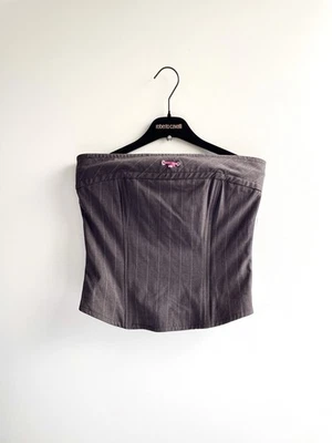 Morgan De Toi Corset Top Brown S Pinstripe Y2K Sport Chick France 00s Vintage - Image 1 of 4