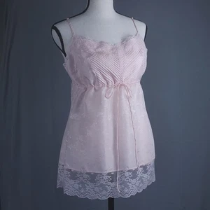 Express Babydoll Silk Lace Trim Cami Top Pastel Pink Woven Floral Pattern Sz Med - Picture 1 of 21