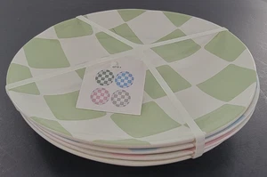 Set of 4 Melamine 9” Salad Dinner Plates - 4 Different Color Checkered Patterns - Picture 1 of 7