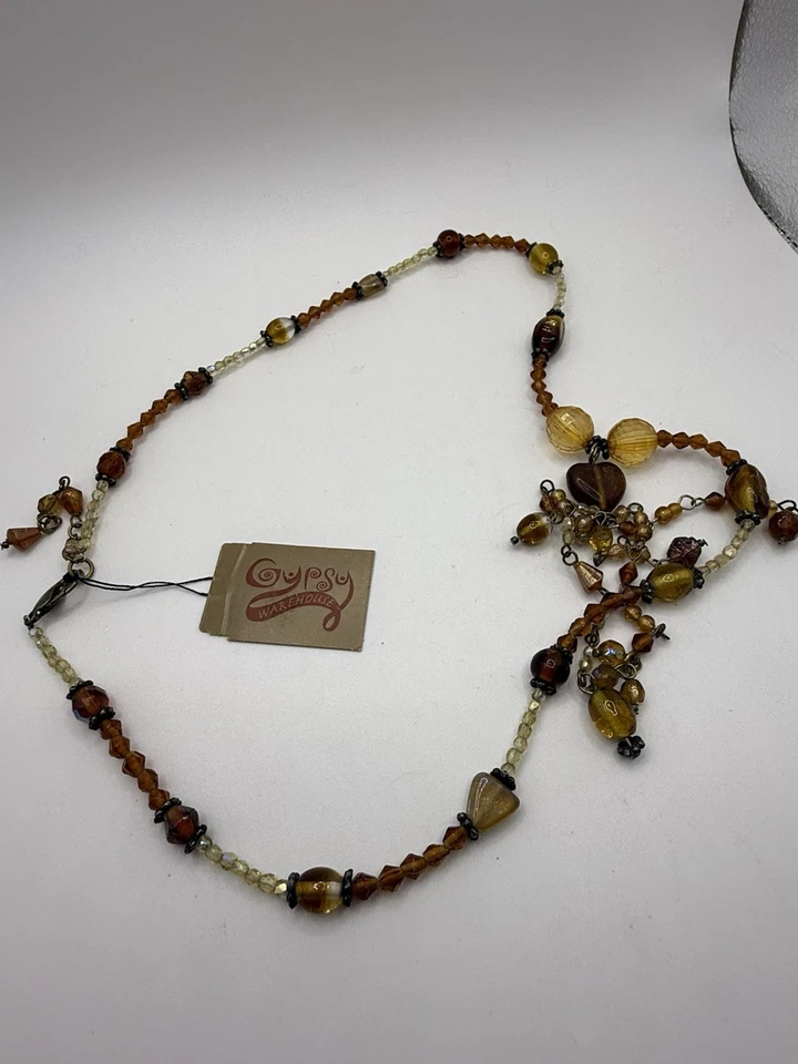 "Collar de cuentas de vidrio borla boho color ámbar miel 24"" nuevo con etiquetas" Foto 1 de 4