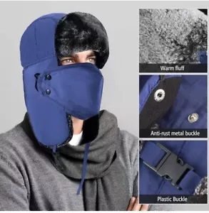 Winter Trapper Hat Hunting Hat Ear Flap Chin Flap for Women and Men Large, Blue - Picture 1 of 9
