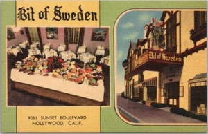 1950s Hollywood CA Postcard "BIT OF SWEDEN" Smorgasbord Restaurant / Linen - Picture 1 of 2