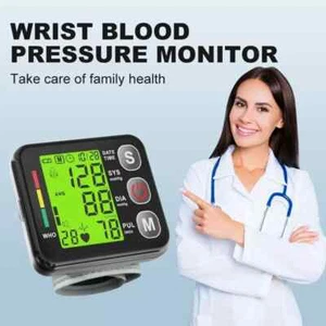 Backlit LCD Digital Wrist Blood Pressure Monitor Heart Rate BP Machine Cuff - Picture 1 of 7