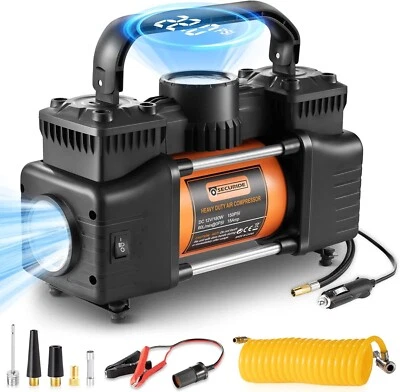 Compressor de ar portátil inflador de pneus, 12V DC cilindros duplos ar resistente Pu - Imagem 1 de 4