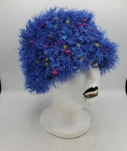 Blue Fuzzy Pill Box Winter Wool Hat - Picture 1 of 7