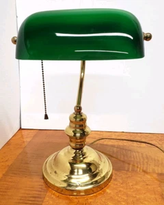 Vintage Bankers Office Desk Lamp Green Glass Shade Brass Base Light Source Inc. - Picture 1 of 14