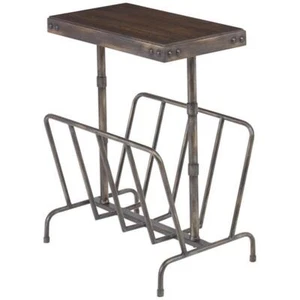 Uttermost Sonora Iron and Wood Magazine End Table in Warm Walnut and Gray - Picture 1 of 7