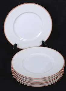 (6) DANSK weiß mit hellbraun rotem Rand GOBELIN DAMAST Geschirr UNTERTASSEN 6"D - Bild 1 von 5