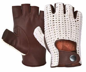 Para Hombres Clásico De Colección Cuero Suave Real Crochet Sin Dedos Botón Conducción REGALO - Imagen 1 de 6