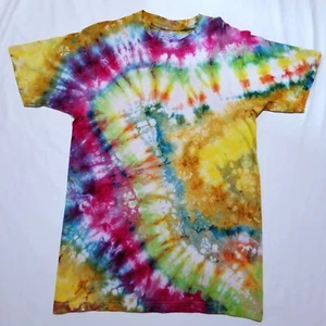 Tie Dye unisex crew neck M shirt top hippie festival Yellow Lime Fuchsia Red - Picture 1 of 3
