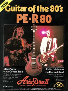 1981 Aria Pro II PE-R 80 guitar ad Mike Pinera (Alice Cooper) Robin LeMesurier - Picture 1 of 3