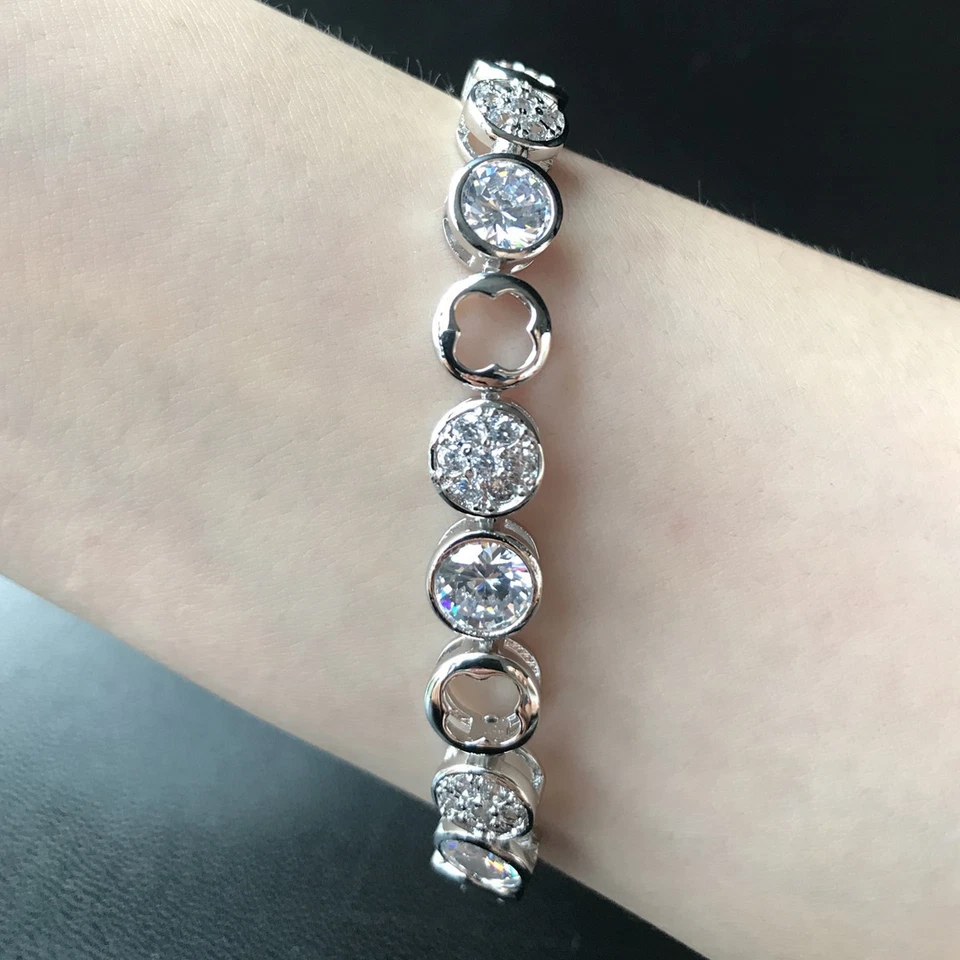 7.5" Round Zirconia Bracelet White Gemstone CZ White Gold Filled Mother’s Gift - Image 1 of 1