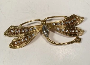 Vtg 1928 Dragonfly Brooch Gold Tone Rhinestones Art Deco Style Large - Picture 1 of 5