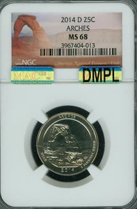 2014 D ARCHES QUARTER NGC MS68 PQ MAC DMPL MAC SPOTLESS . - Picture 1 of 2