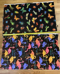 Flamingo And Butterfly cotton quilting fabric. Two Yards Of New Bright Colored - Picture 1 of 3