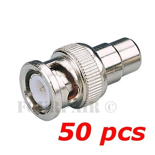 50 Pack Lot BNC Male Plug to RCA Female Jack Coax Cable Video Adapter Connector - Image 1 of 1
