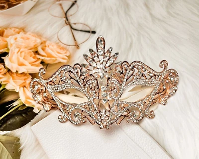 Masquerade Mask Luxury Crystal, Rhinestone Gold Eye Mask, Elegant Party Mask - Image 1 of 4