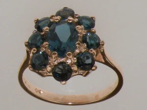 14k Rose Gold Natural London Blue Topaz Womens Cluster Ring - Sizes 4 to 12 - Picture 1 of 5