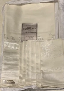 Vintage Damask Tablecloth & 6 Napkins Cream Colour Cotton/Rayon 56 X 76 Japan - Picture 1 of 6