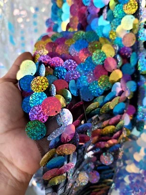 Iridescent Multicolor Sequins On Mesh Fabric By The Yard Hologram Glitz Paillett - Image 1 of 4