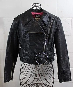 DOLCE & GABBANA D&G Ittierre Black Patent Crinkle Motorcycle Biker Jacket XL - Imagen 1 de 6