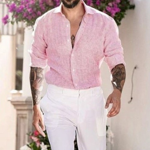 Camicia elegante GUCCI rosa a righe con bottoni e colletto Made in Italy taglia 40 15 3 4