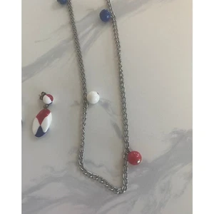 "Juego de collar/pendientes vintage con cuentas de eslabones de cadena tricolor tono plata 51""" - Imagen 1 de 6