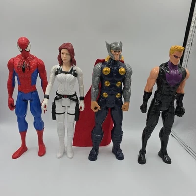 Marvel Action Figure Lot 12" Thor, Black Widow, Hawkeye And Spiderman READ - Image 1 of 4